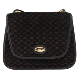 GUCCI Micro GG Canvas Shoulder Bag Suede Black Gold Auth ep11584 - 0