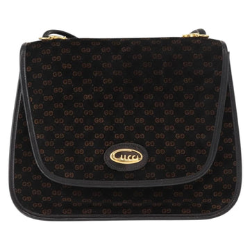 GUCCI Micro GG Canvas Shoulder Bag Suede Black Gold Auth ep11584 - 0