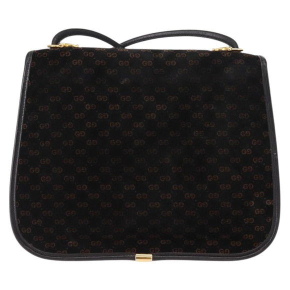 GUCCI Micro GG Canvas Shoulder Bag Suede Black Gold Auth ep11584