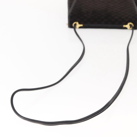 GUCCI Micro GG Canvas Shoulder Bag Suede Black Gold Auth ep11584