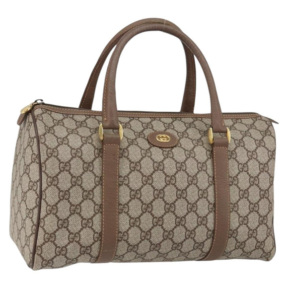 GUCCI GG Supreme Boston Bag PVC Beige Gold Auth ep11590