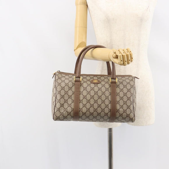 GUCCI GG Supreme Boston Bag PVC Beige Gold Auth ep11590