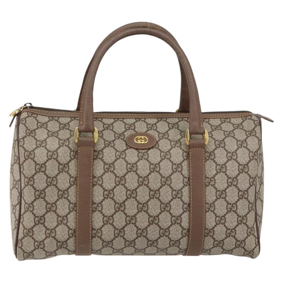 GUCCI GG Supreme Boston Bag PVC Beige Gold Auth ep11590