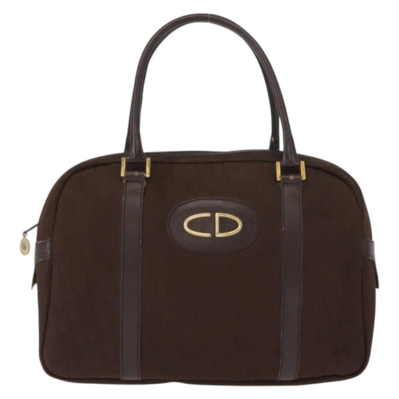 Christian Dior Trotter Canvas Hand Bag Brown Gold Auth ep11591