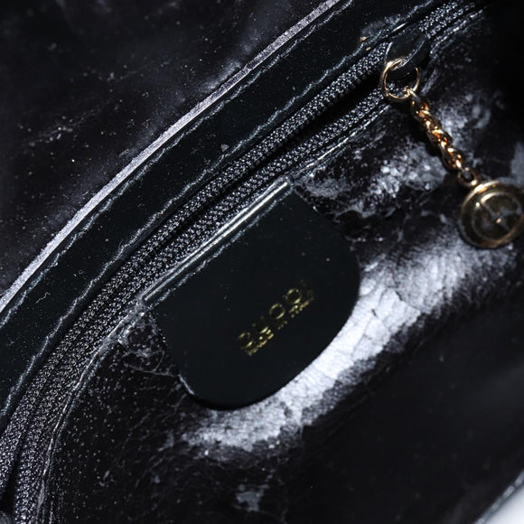 GUCCI Bamboo Body Bag Enamel Black Gold 007 2113 0127 Auth ep11592