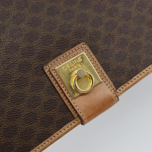 CELINE Macadam Canvas Shoulder Bag PVC Brown Gold Auth ep11596