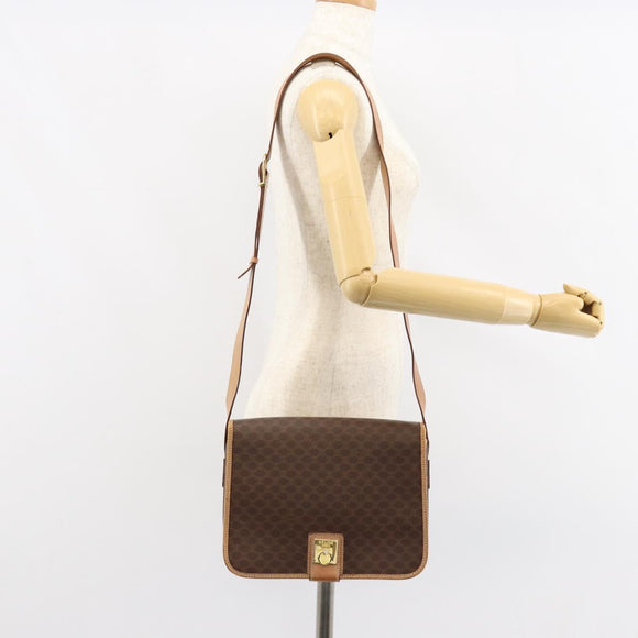 CELINE Macadam Canvas Shoulder Bag PVC Brown Gold Auth ep11596