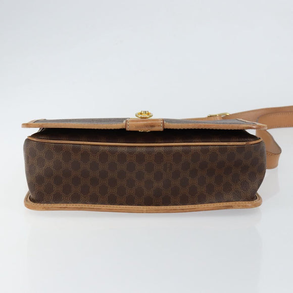 CELINE Macadam Canvas Shoulder Bag PVC Brown Gold Auth ep11596