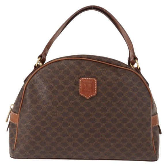 CELINE Macadam Canvas Hand Bag PVC Leather Brown Gold Auth ep11600