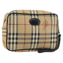 Burberrys Nova Check Clutch Bag PVC Beige Gold Auth ep11601-1