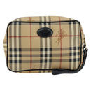 Burberrys Nova Check Clutch Bag PVC Beige Gold Auth ep11601-13