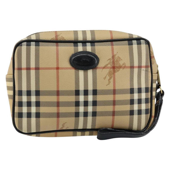 Burberrys Nova Check Clutch Bag PVC Beige Gold Auth ep11601