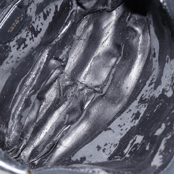 GUCCI Bamboo Hand Bag Leather Black Gold 001 2123 1638 Auth ep11605