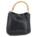 GUCCI Bamboo Hand Bag Leather Black Gold 001 2123 1638 Auth ep11605-1