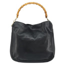 GUCCI Bamboo Hand Bag Leather Black Gold 001 2123 1638 Auth ep11605-2