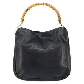 GUCCI Bamboo Hand Bag Leather Black Gold 001 2123 1638 Auth ep11605 - 0