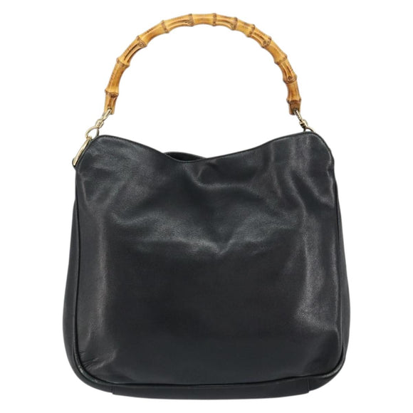 GUCCI Bamboo Hand Bag Leather Black Gold 001 2123 1638 Auth ep11605