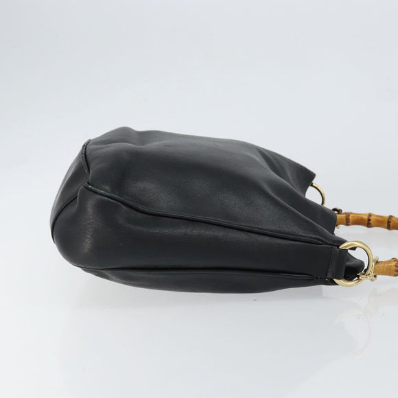 GUCCI Bamboo Hand Bag Leather Black Gold 001 2123 1638 Auth ep11605