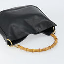 GUCCI Bamboo Hand Bag Leather Black Gold 001 2123 1638 Auth ep11605-6