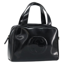 GUCCI Soho Hand Bag Enamel Black Silver 000 2058 0505 5 Auth ep11607