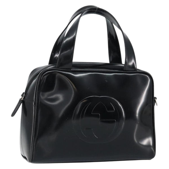 GUCCI Soho Hand Bag Enamel Black Silver 000 2058 0505 5 Auth ep11607