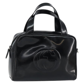 GUCCI Soho Hand Bag Enamel Black Silver 000 2058 0505 5 Auth ep11607 - 0