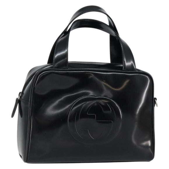 GUCCI Soho Hand Bag Enamel Black Silver 000 2058 0505 5 Auth ep11607