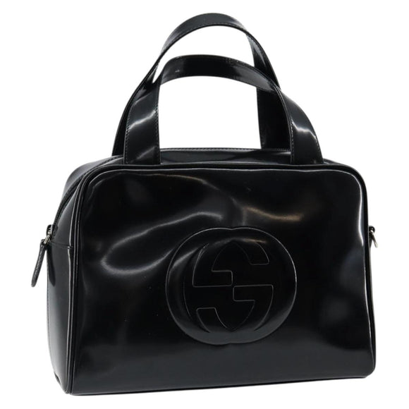 GUCCI Soho Hand Bag Enamel Black Silver 000 2058 0505 5 Auth ep11607