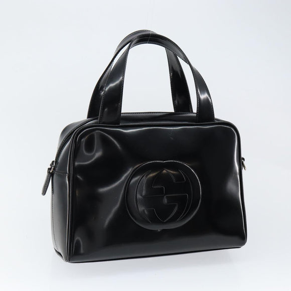 GUCCI Soho Hand Bag Enamel Black Silver 000 2058 0505 5 Auth ep11607