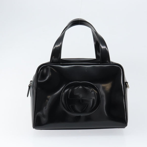 GUCCI Soho Hand Bag Enamel Black Silver 000 2058 0505 5 Auth ep11607