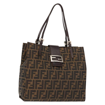 FENDI Zucca Canvas Mamma Baguette Tote Bag Black Brown Auth ep11622