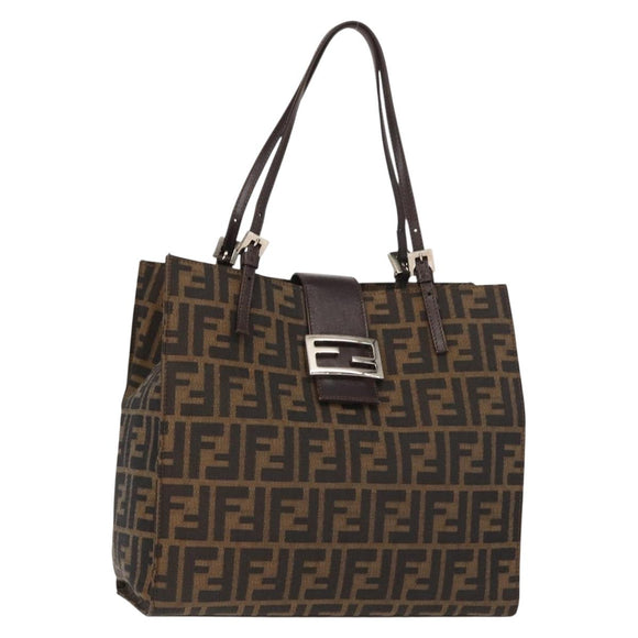 FENDI Zucca Canvas Mamma Baguette Tote Bag Black Brown Auth ep11622