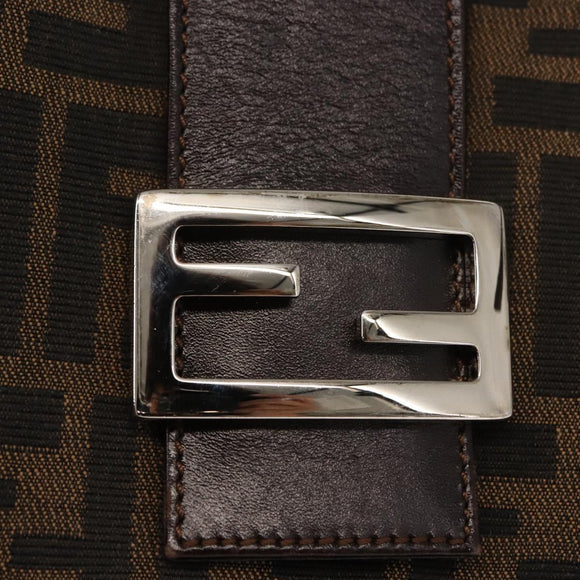 FENDI Zucca Canvas Mamma Baguette Tote Bag Black Brown Auth ep11622