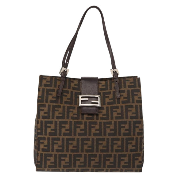 FENDI Zucca Canvas Mamma Baguette Tote Bag Black Brown Auth ep11622