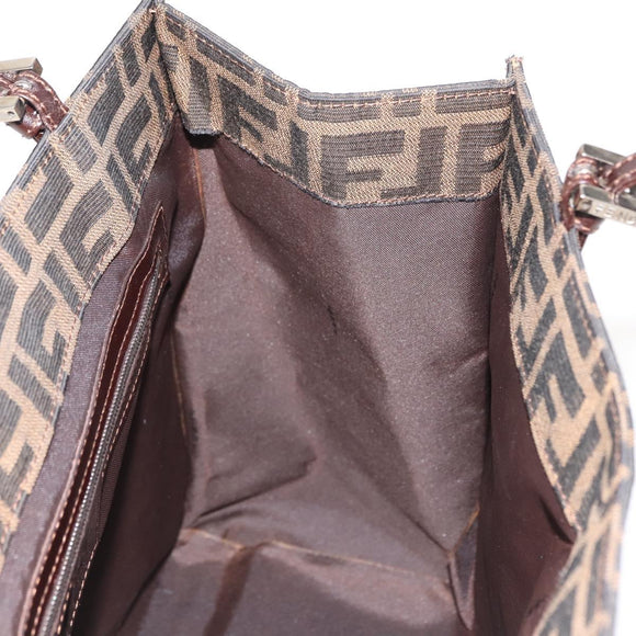 FENDI Zucca Canvas Mamma Baguette Tote Bag Black Brown Auth ep11622