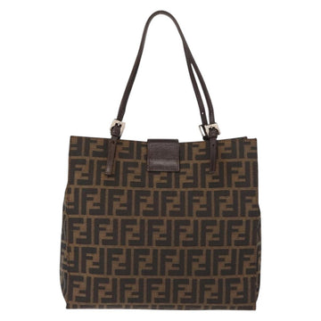 FENDI Zucca Canvas Mamma Baguette Tote Bag Black Brown Auth ep11622 - 0