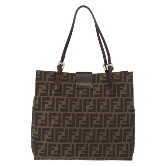 FENDI Zucca Canvas Mamma Baguette Tote Bag Black Brown Auth ep11622