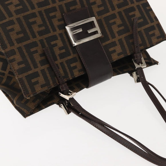 FENDI Zucca Canvas Mamma Baguette Tote Bag Black Brown Auth ep11622