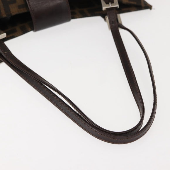 FENDI Zucca Canvas Mamma Baguette Tote Bag Black Brown Auth ep11622
