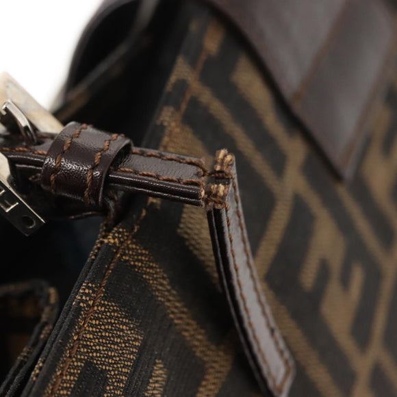 FENDI Zucca Canvas Mamma Baguette Tote Bag Black Brown Auth ep11622