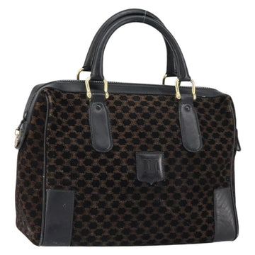 CELINE Macadam Canvas Hand Bag Suede Black Gold Auth ep11623