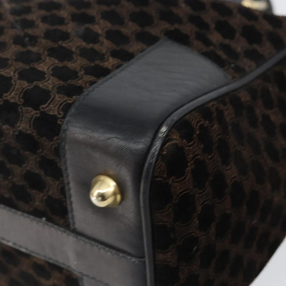 CELINE Macadam Canvas Handtas Suède Zwart Goud Auth ep11623