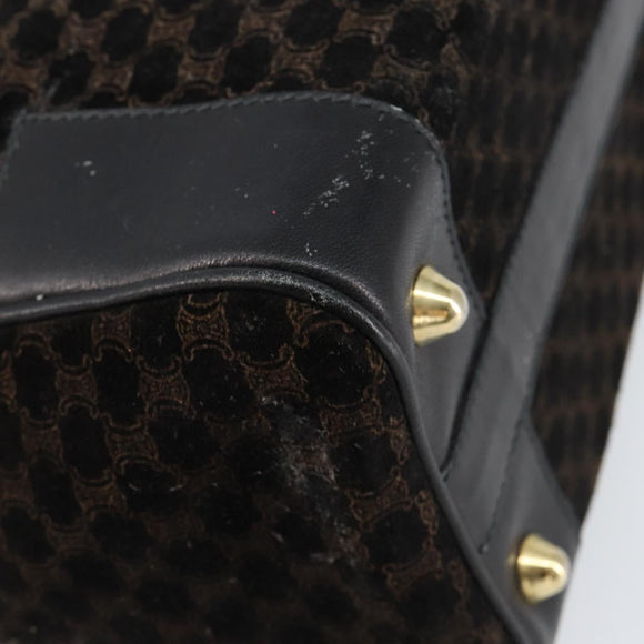 CELINE Macadam Canvas Handtas Suède Zwart Goud Auth ep11623
