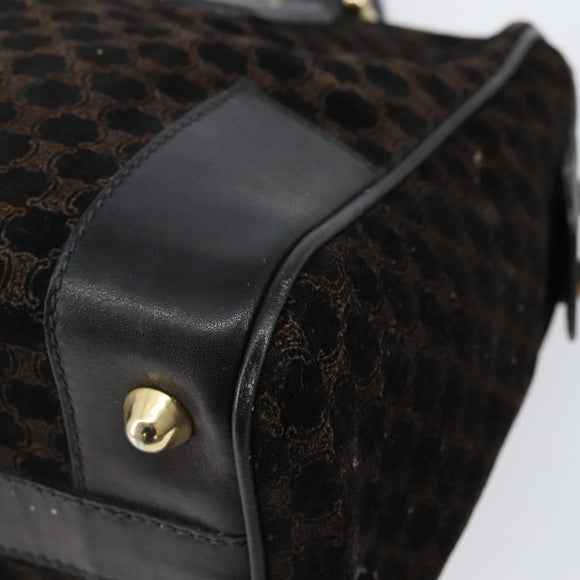 CELINE Macadam Canvas Handtas Suède Zwart Goud Auth ep11623