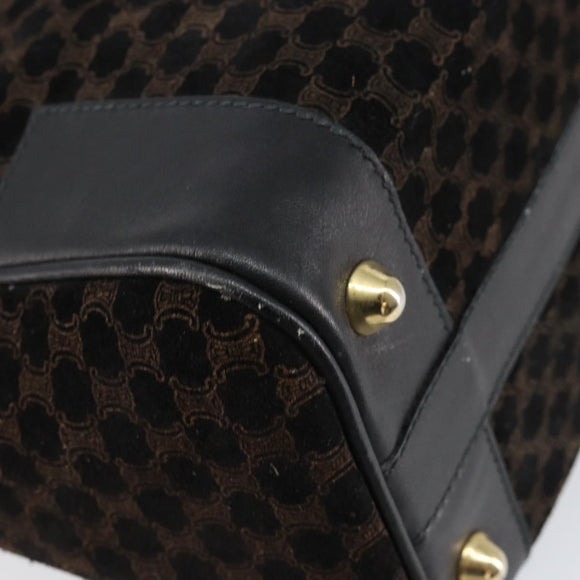 CELINE Macadam Canvas Handtas Suède Zwart Goud Auth ep11623