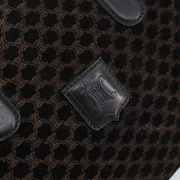 CELINE Macadam Canvas Handtas Suède Zwart Goud Auth ep11623
