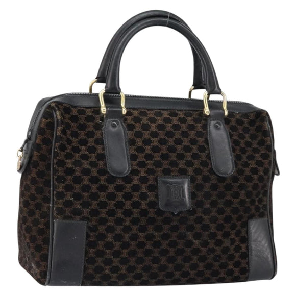 CELINE Macadam Canvas Handtas Suède Zwart Goud Auth ep11623