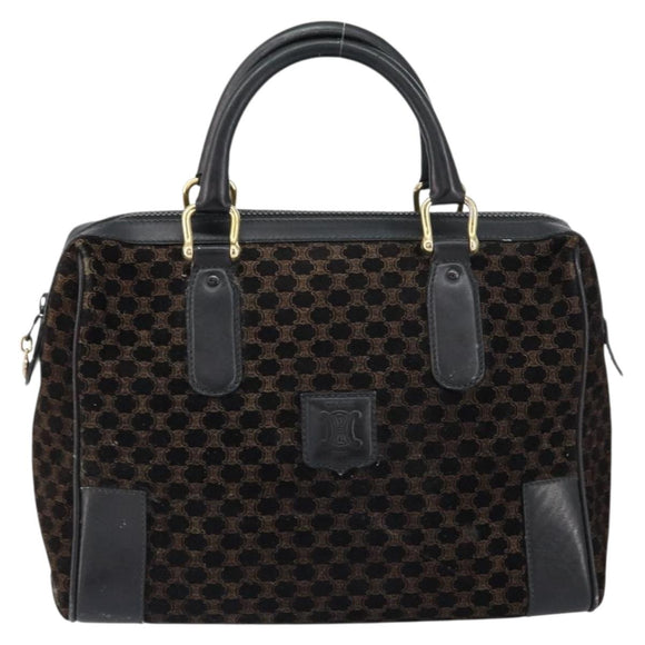 CELINE Macadam Canvas Handtas Suède Zwart Goud Auth ep11623