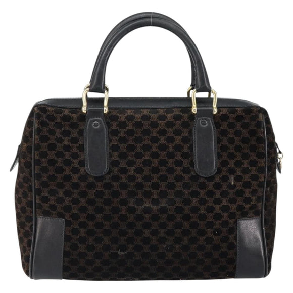 CELINE Macadam Canvas Handtas Suède Zwart Goud Auth ep11623