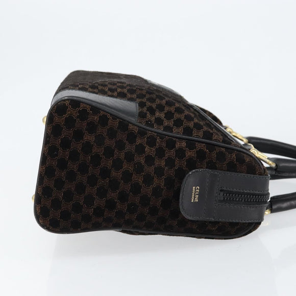 CELINE Macadam Canvas Handtas Suède Zwart Goud Auth ep11623